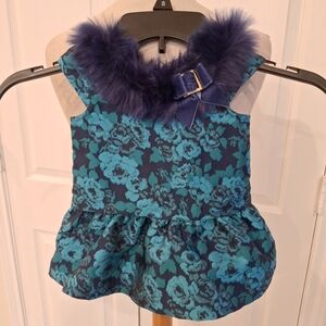 Janie And Jack 3-6mos Purple Blue Stunning Floral Dress with Faux Fur Collar